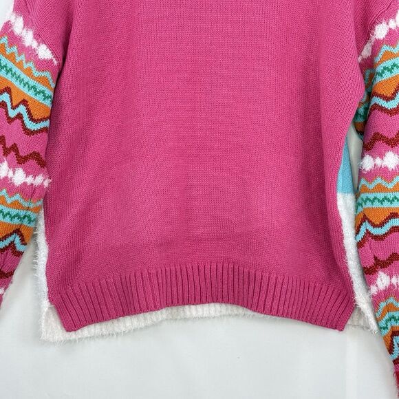 Hooked Up Embellished Ugly Christmas Sweater Pink Multicolor Size M - Picture 12 of 16